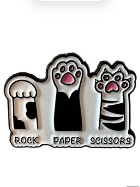 🧷🐈‍⬛CAT PAWS -  ROCK PAPER SCISSORS - Enamel Pin/Brooch - Black Backing